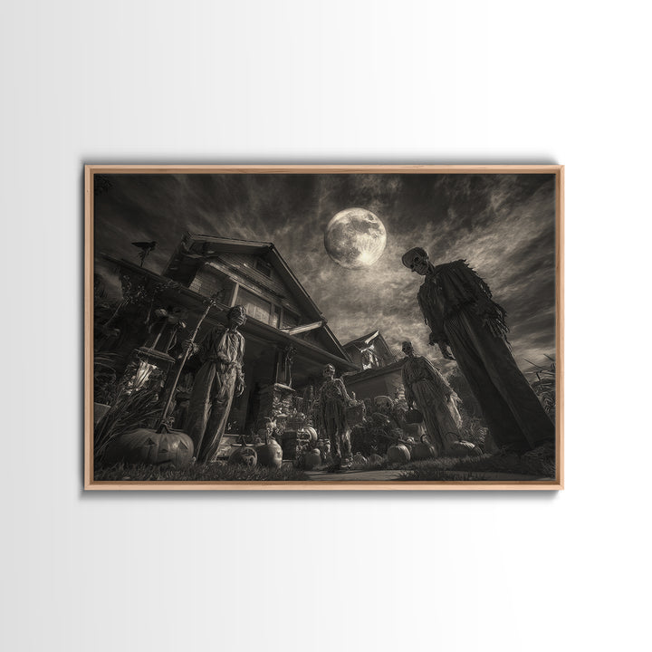 1950s Halloween Nostalgia, Biomechanical Horror Art, Landscape Wall Art, Dark Fantasy Wall Art, Framed Canvas Print, Halloween Wall Art