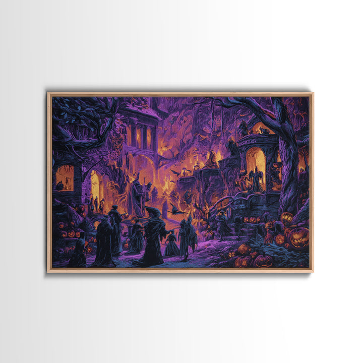 1980s Neon Horror, Medieval Grotesque Art, Landscape Wall Art, Dark Halloween Decor, Canvas Print, Halloween Wall Art