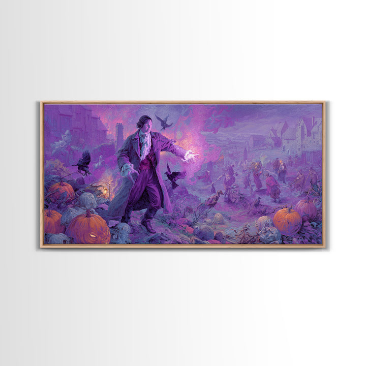 1980s Neon Horror, Northern Renaissance Horror, Wide Panoramic Art, Dark Fantasy Wall Art, Framed Canvas Print, Halloween Wall Art