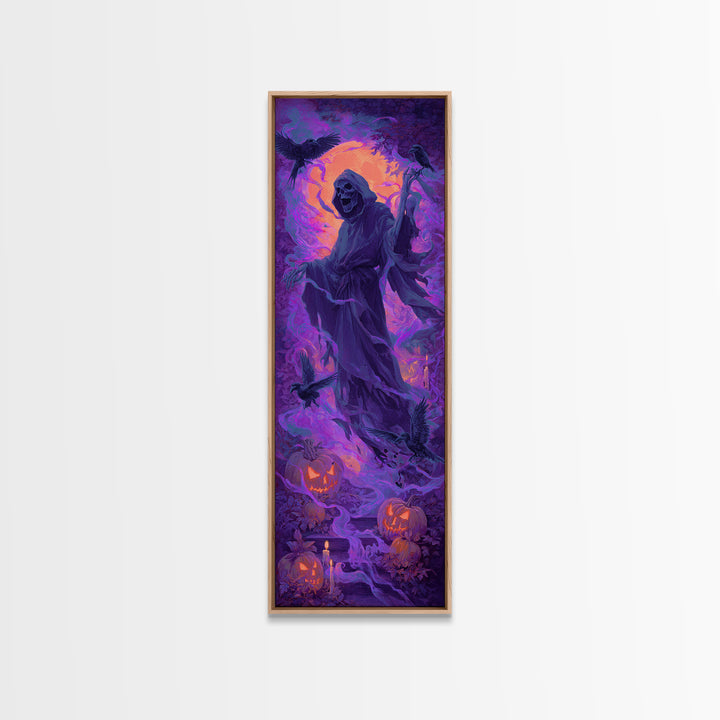1980s Neon Horror, Dark Renaissance Art, Tall Narrow Wall Art, Dark Fantasy Wall Art, Framed Canvas Print, Halloween Wall Art