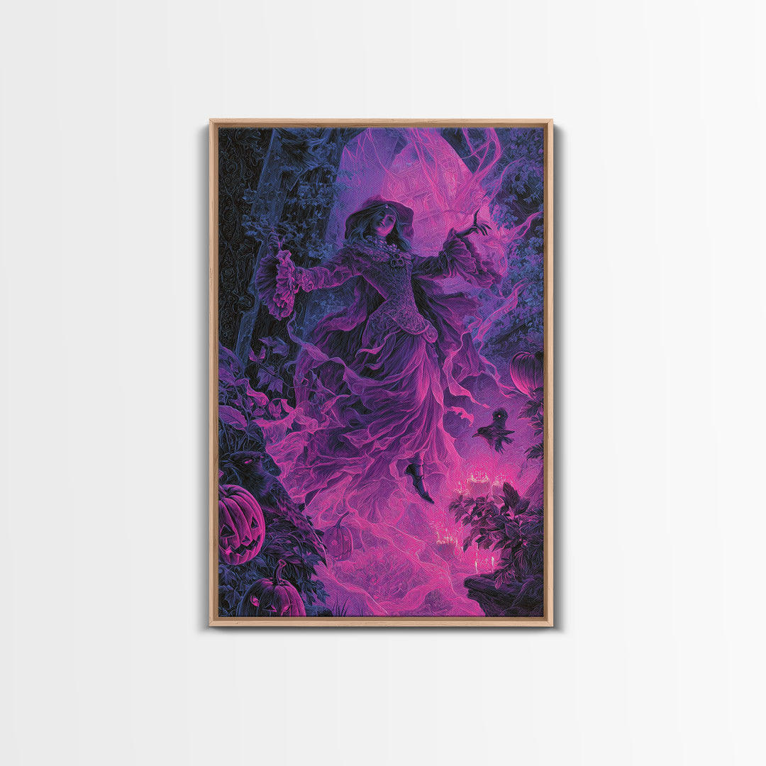 1980s Neon Horror, Ornate Symbolist Art, Vertical Wall Art, Gothic Horror Wall Art, Framed Canvas Print, Halloween Wall Art