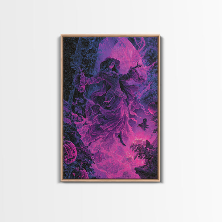 1980s Neon Horror, Ornate Symbolist Art, Vertical Wall Art, Gothic Horror Wall Art, Framed Canvas Print, Halloween Wall Art