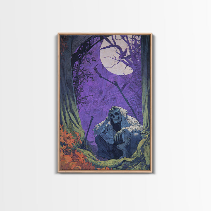 1980s Neon Horror, Symbolist Etching Art, Vertical Wall Art, Macabre Wall Art, Canvas Print, Halloween Wall Art, Gothic Home Decor