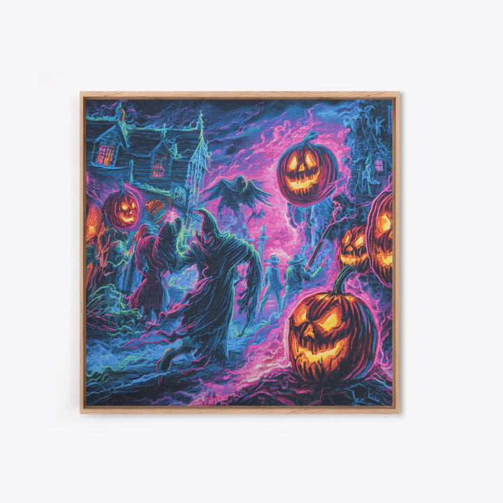 1980s Neon Horror, Grotesque Carnival Art, Square Wall Art, Dark Fantasy Wall Art, Framed Canvas Print, Halloween Wall Art