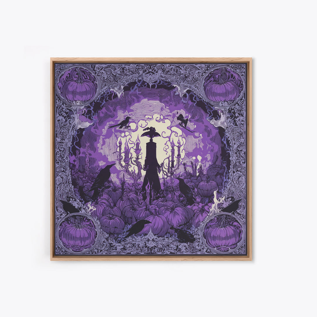 1980s Neon Horror, Decadent Line Art, Square Wall Art, Dark Halloween Decor, Canvas Print, Halloween Wall Art