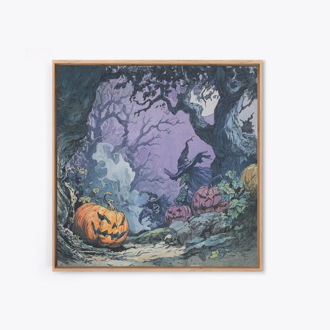 1980s Neon Horror, Gothic Storybook Art, Square Wall Art, Dark Fantasy Wall Art, Framed Canvas Print, Halloween Wall Art