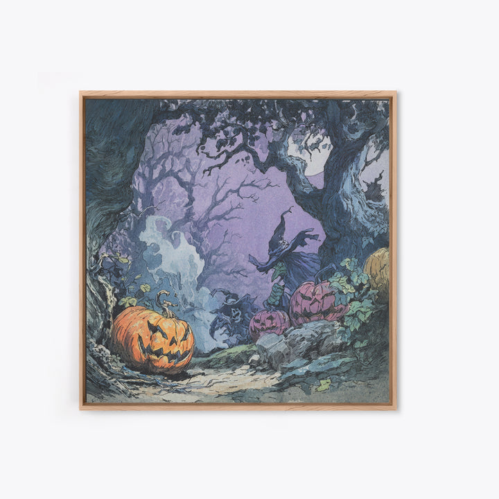 1980s Neon Horror, Gothic Storybook Art, Square Wall Art, Dark Fantasy Wall Art, Framed Canvas Print, Halloween Wall Art