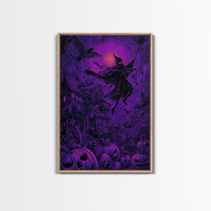 1980s Neon Horror, Victorian Macabre Art, Vertical Wall Art, Dark Halloween Decor, Framed Canvas Print, Halloween Wall Art