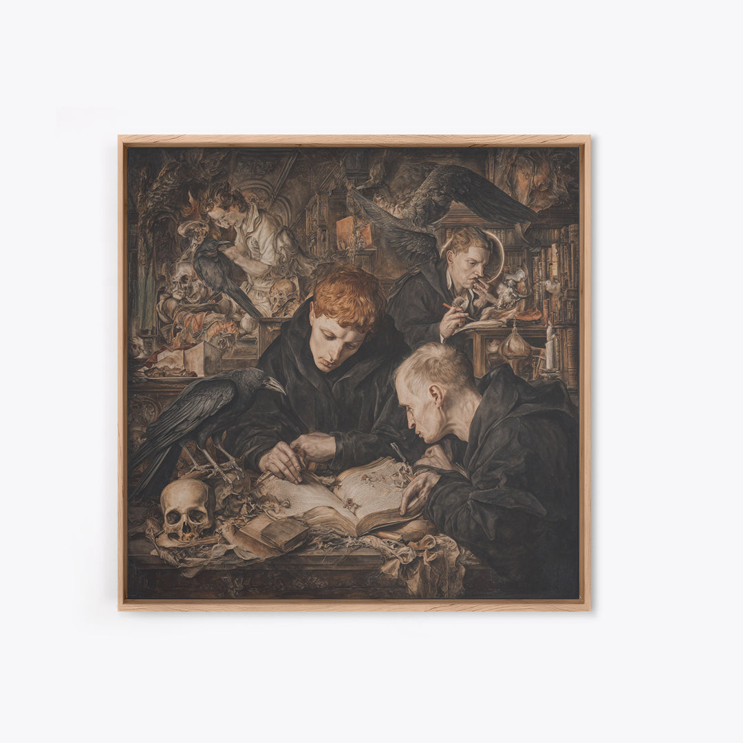 Dark Academia Halloween, Dark Renaissance Art, Square Wall Art, Macabre Wall Art, Framed Canvas Print, Halloween Wall Art