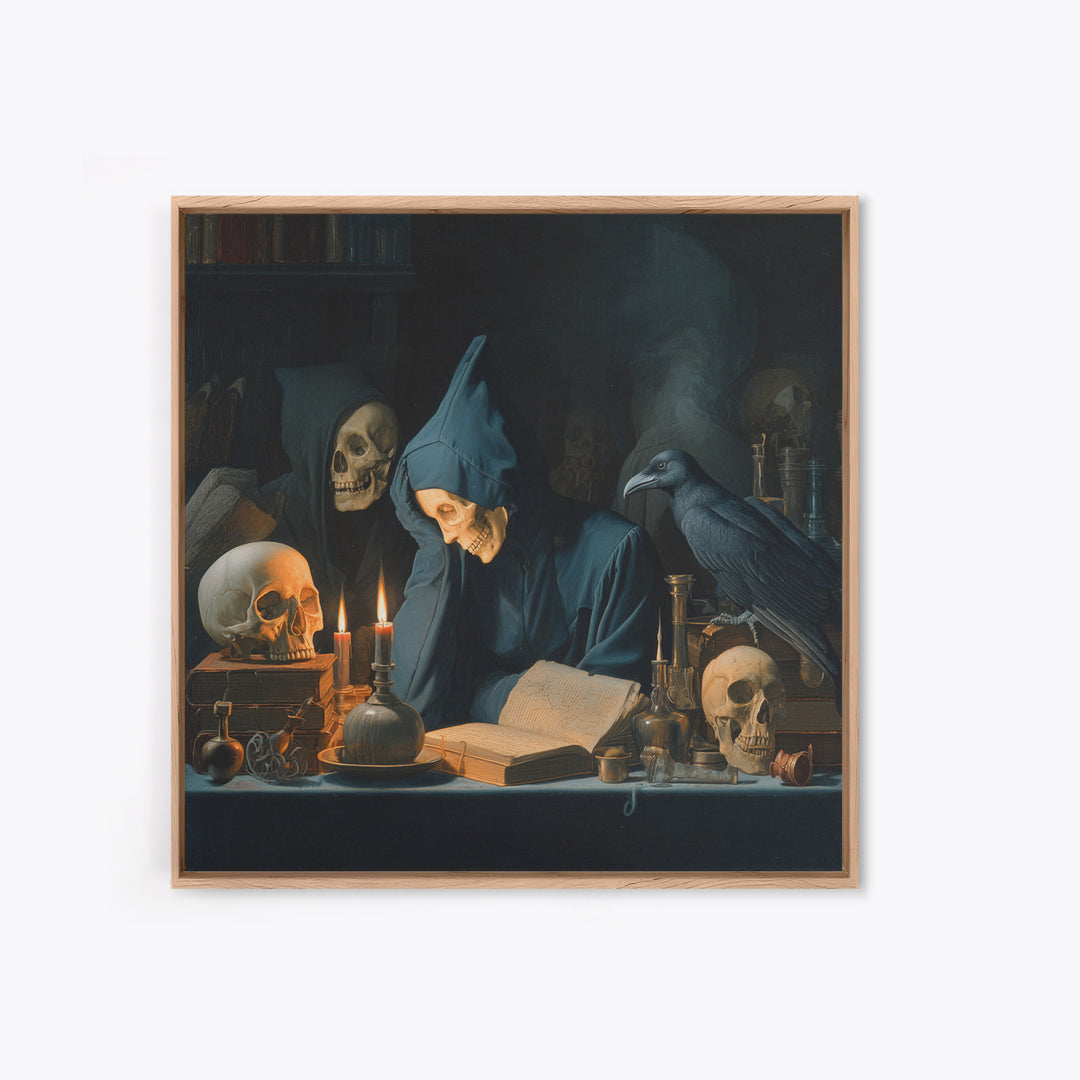Dark Academia Halloween, Danse Macabre Art, Square Wall Art, Gothic Horror Wall Art, Framed Canvas Print
