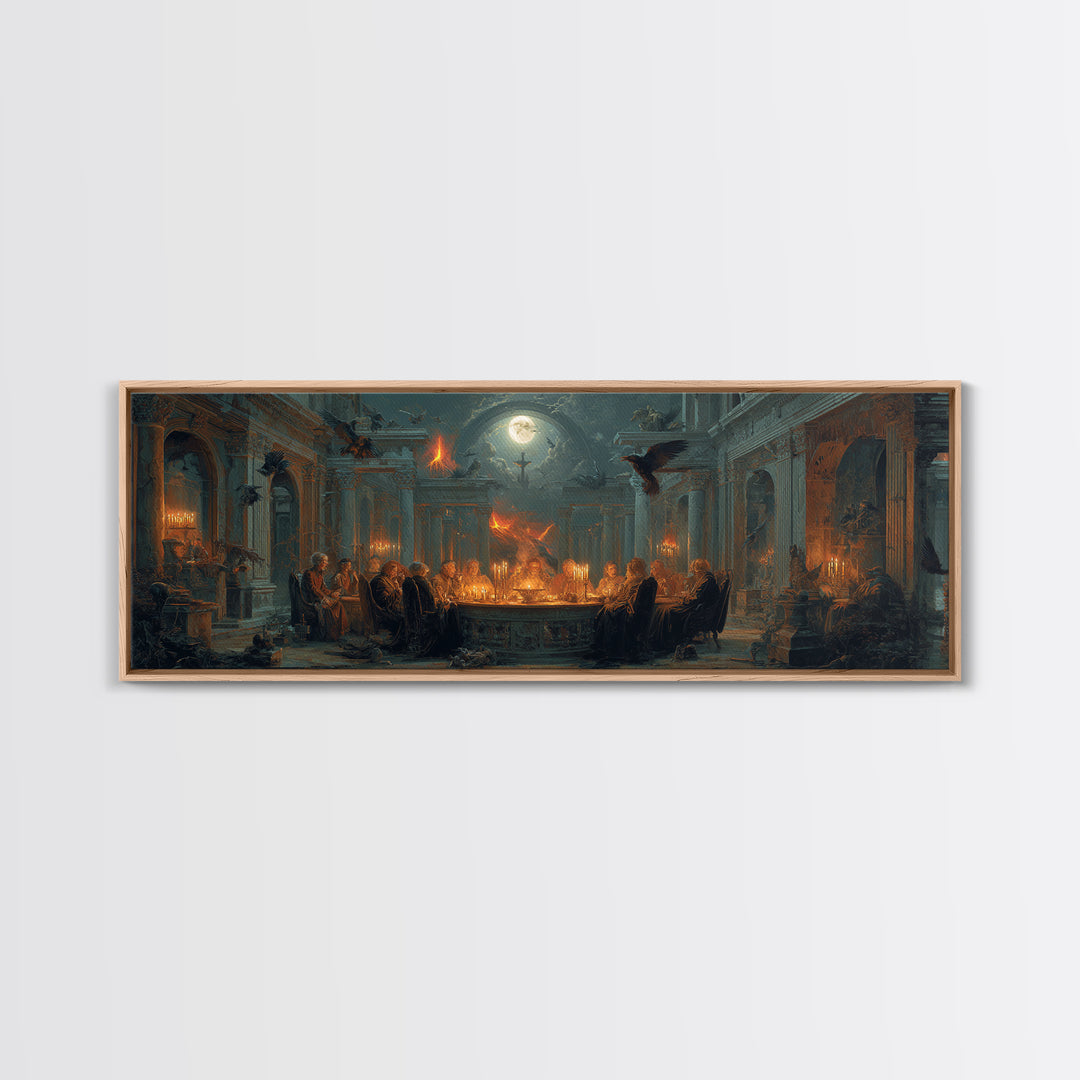 Dark Academia Halloween, Apocalyptic Romantic Art, Extra Wide Wall Art, Dark Halloween Decor, Canvas Print, Halloween Wall Art