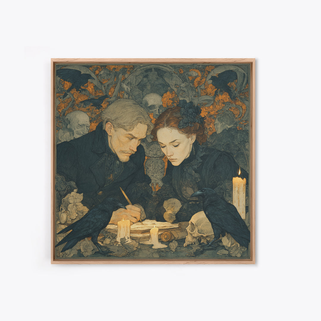 Dark Academia Halloween, Symbolist Death Art, Square Wall Art, Macabre Wall Art, Framed Canvas Print, Halloween Wall Art