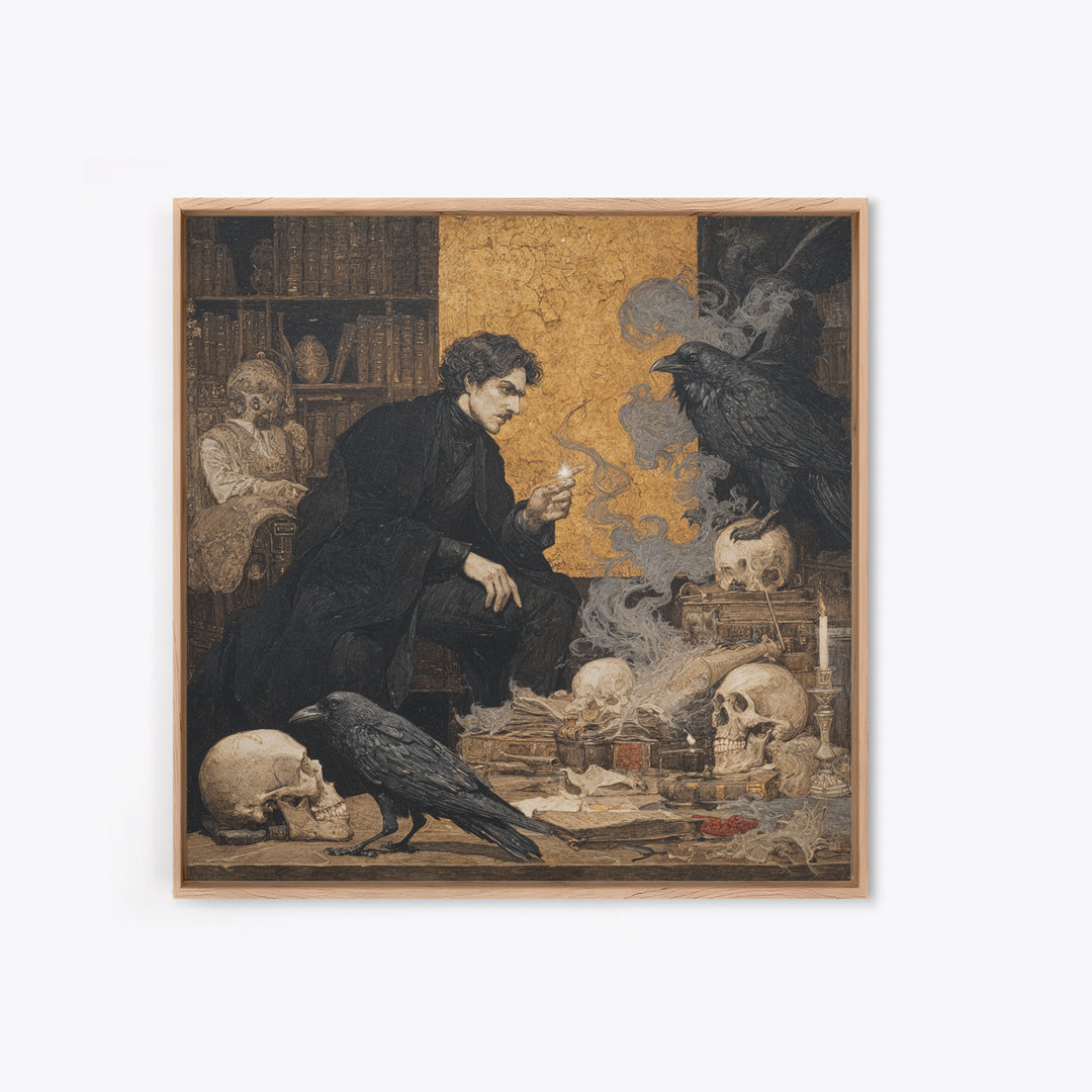 Dark Academia Halloween, Symbolist Etching Art, Square Wall Art, Macabre Wall Art, Canvas Print, Halloween Wall Art, Spooky Wall Decor
