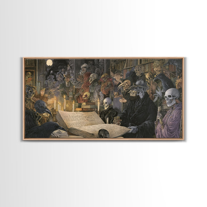 Dark Academia Halloween, Grotesque Carnival Art, Wide Panoramic Art, Gothic Horror Wall Art, Framed Canvas Print, Halloween Wall Art
