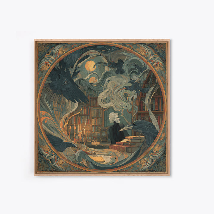 Dark Academia Halloween, Expressionist Gothic Art, Square Wall Art, Dark Halloween Decor, Framed Canvas Print, Halloween Wall Art
