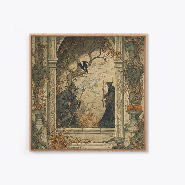 Dark Academia Halloween, Gothic Storybook Art, Square Wall Art, Dark Fantasy Wall Art, Framed Canvas Print, Halloween Wall Art