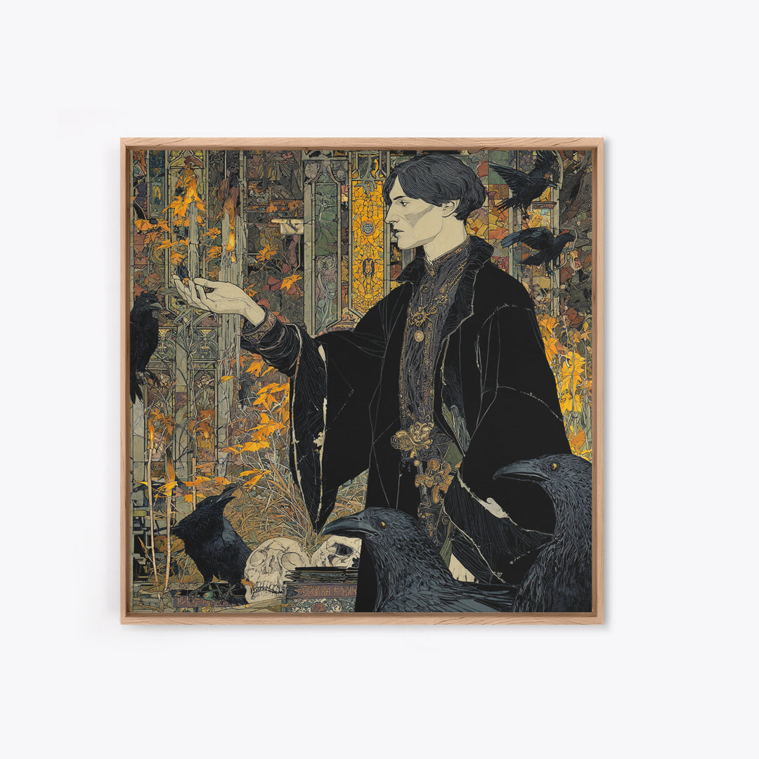 Dark Academia Halloween, Stained Glass Gothic Art, Square Wall Art, Macabre Wall Art, Canvas Print, Halloween Wall Art, Seasonal Home Decor