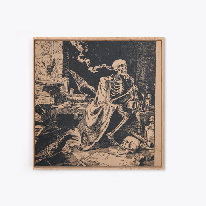 Dark Academia Halloween, Macabre Folk Print Art, Square Wall Art, Dark Halloween Decor, Framed Canvas Print, Halloween Wall Art