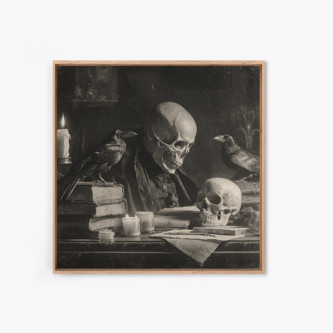 Dark Academia Halloween, Biomechanical Horror Art, Square Wall Art, Dark Fantasy Wall Art, Framed Canvas Print, Halloween Wall Art