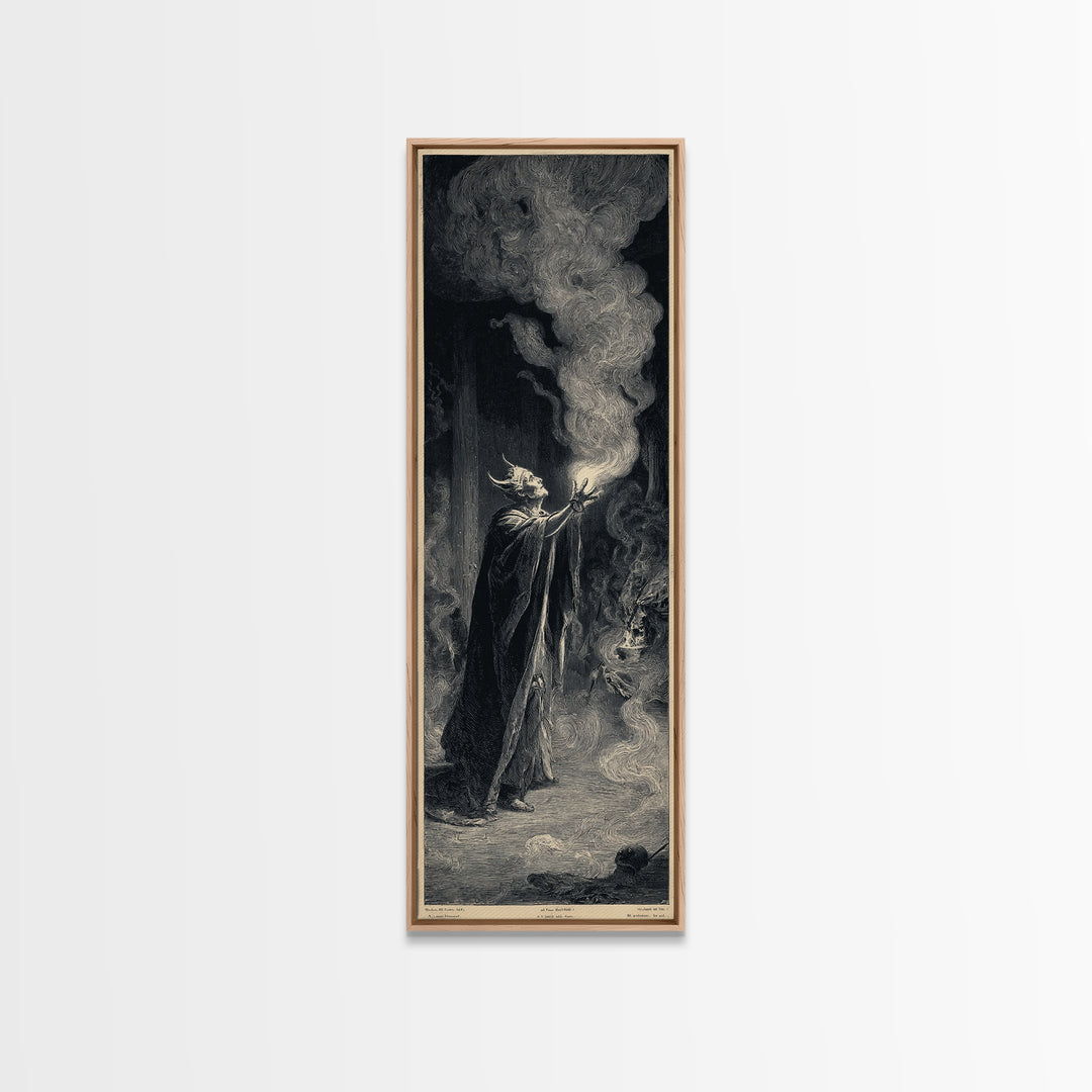 Celestial Witchcraft, Gothic Engraving Art, Tall Narrow Wall Art, Dark Fantasy Wall Art, Framed Canvas Print, Halloween Wall Art