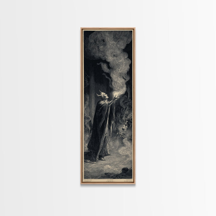 Celestial Witchcraft, Gothic Engraving Art, Tall Narrow Wall Art, Dark Fantasy Wall Art, Framed Canvas Print, Halloween Wall Art