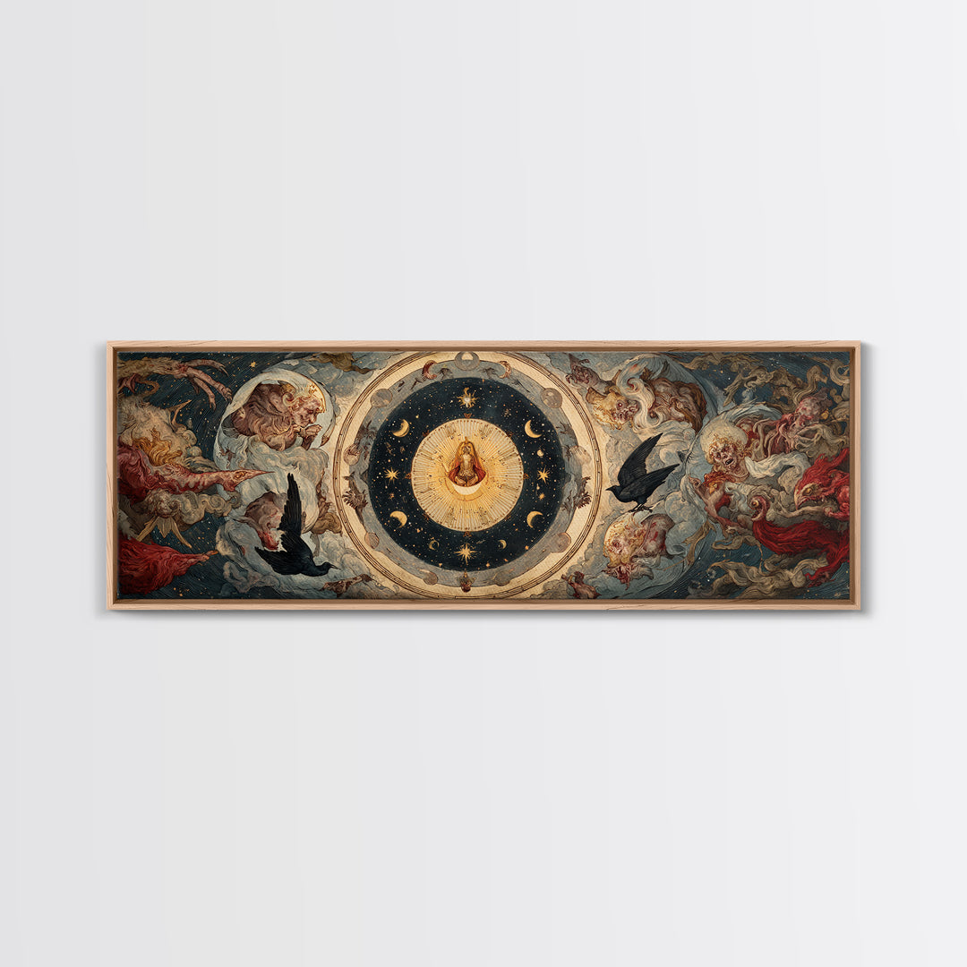 Celestial Witchcraft, Dark Renaissance Art, Extra Wide Wall Art, Macabre Wall Art, Canvas Print, Halloween Wall Art