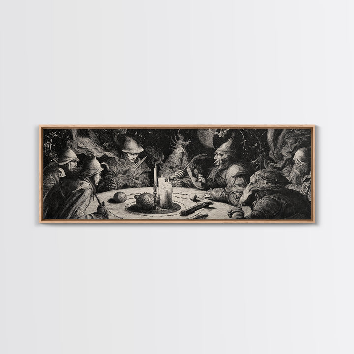 Celestial Witchcraft, Renaissance Engraving Art, Extra Wide Wall Art, Gothic Horror Wall Art, Canvas Print, Halloween Wall Art