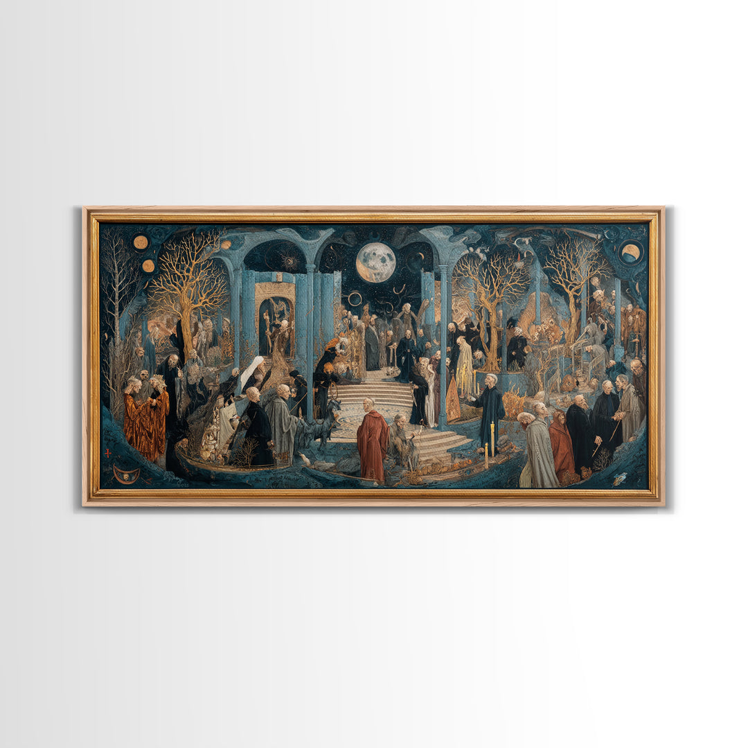 Celestial Witchcraft, Danse Macabre Art, Wide Panoramic Art, Macabre Wall Art, Canvas Print, Halloween Wall Art
