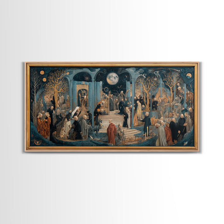 Celestial Witchcraft, Danse Macabre Art, Wide Panoramic Art, Macabre Wall Art, Canvas Print, Halloween Wall Art
