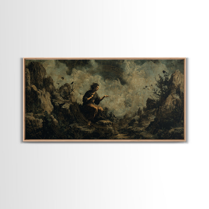 Celestial Witchcraft, Baroque Witchcraft Art, Wide Panoramic Art, Dark Halloween Decor, Framed Canvas Print, Halloween Wall Art