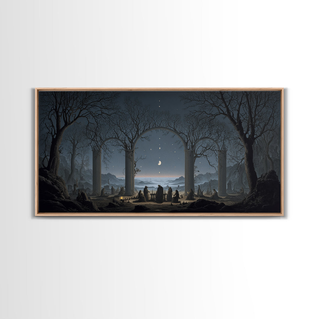 Celestial Witchcraft, Romantic Gothic Landscape, Wide Panoramic Art, Macabre Wall Art, Canvas Print, Halloween Wall Art