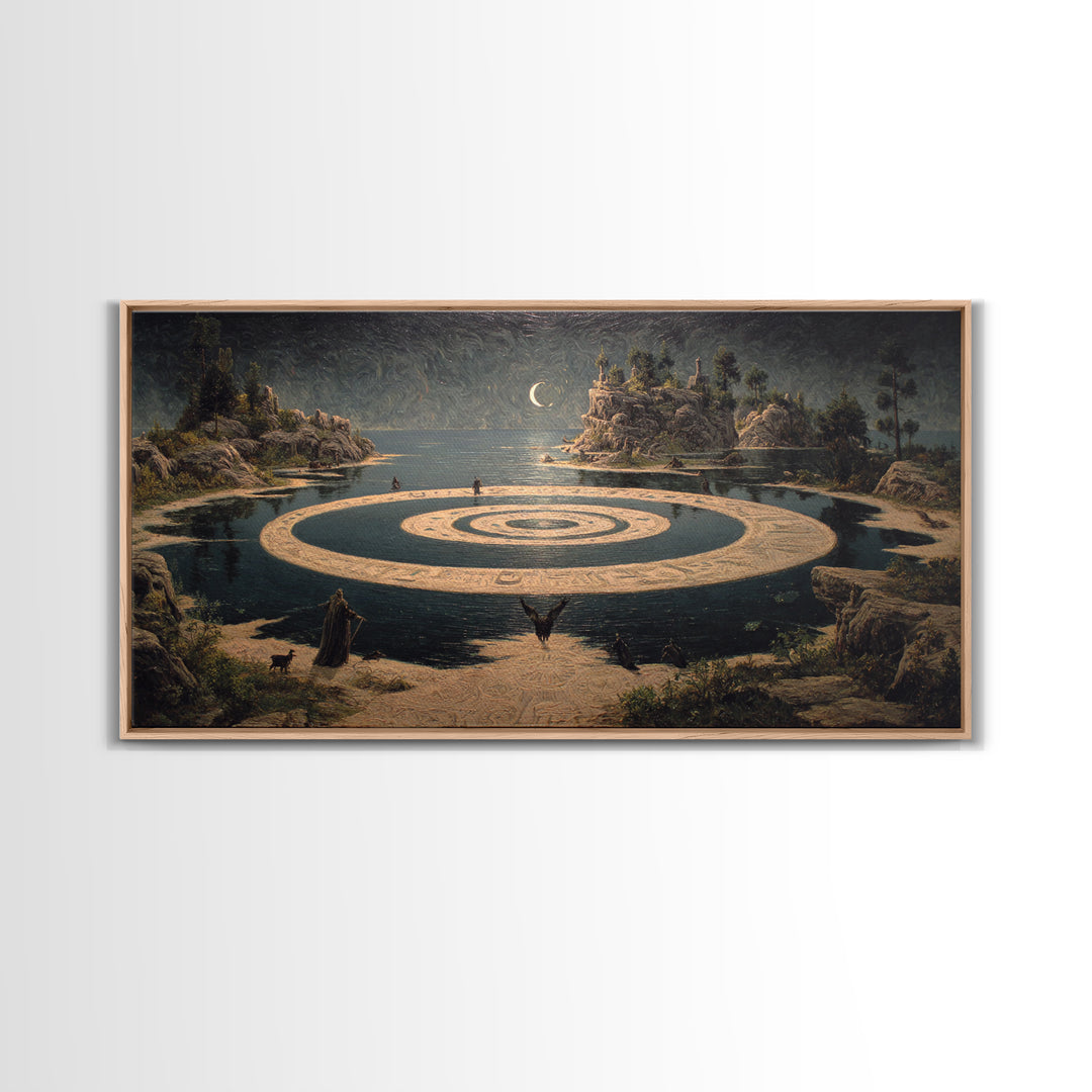 Celestial Witchcraft, Symbolist Gothic Landscape, Wide Panoramic Art, Dark Halloween Decor, Framed Canvas Print, Halloween Wall Art