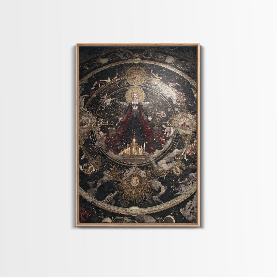 Celestial Witchcraft, Ornate Symbolist Art, Vertical Wall Art, Dark Fantasy Wall Art, Framed Canvas Print, Halloween Wall Art