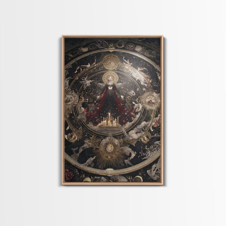 Celestial Witchcraft, Ornate Symbolist Art, Vertical Wall Art, Dark Fantasy Wall Art, Framed Canvas Print, Halloween Wall Art
