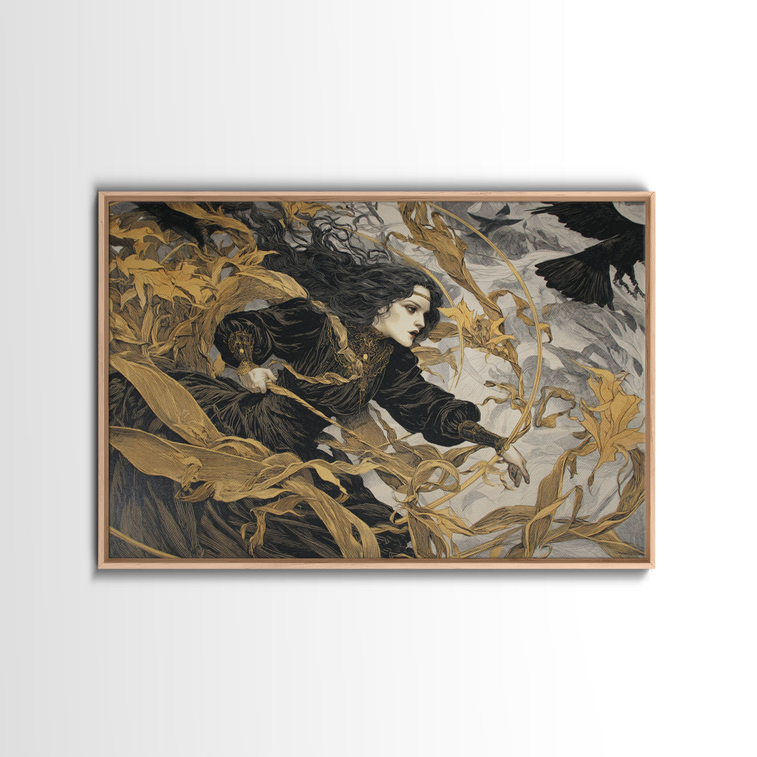 Celestial Witchcraft, Symbolist Etching Art, Landscape Wall Art, Macabre Wall Art, Framed Canvas Print, Halloween Wall Art