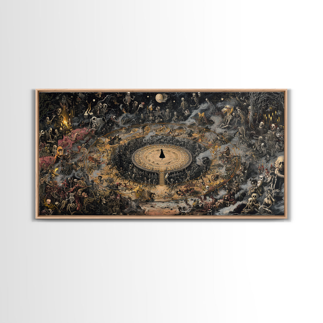 Celestial Witchcraft, Grotesque Carnival Art, Wide Panoramic Art, Dark Fantasy Wall Art, Framed Canvas Print, Halloween Wall Art