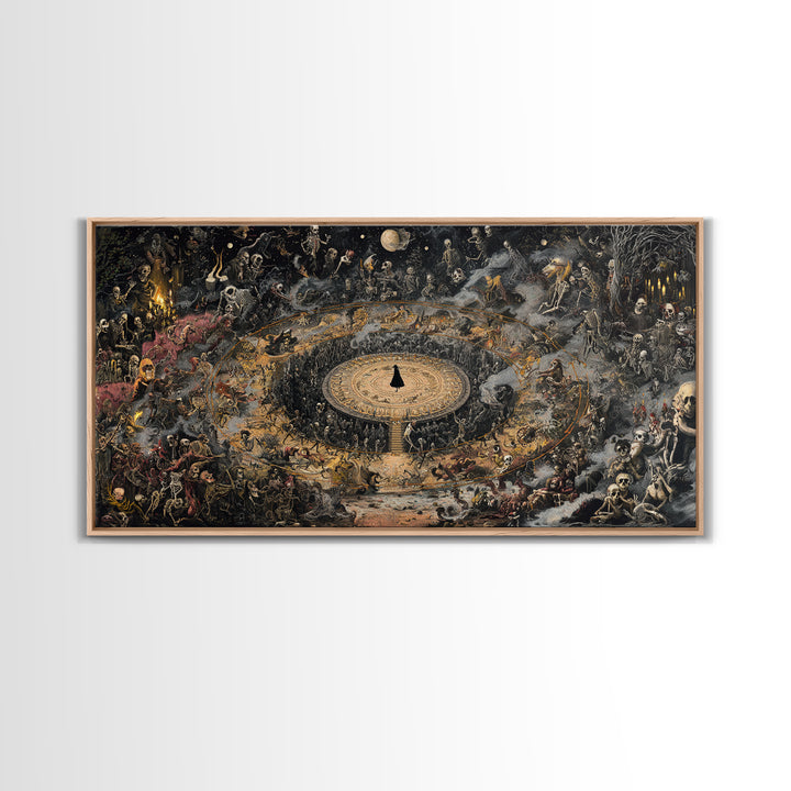 Celestial Witchcraft, Grotesque Carnival Art, Wide Panoramic Art, Dark Fantasy Wall Art, Framed Canvas Print, Halloween Wall Art