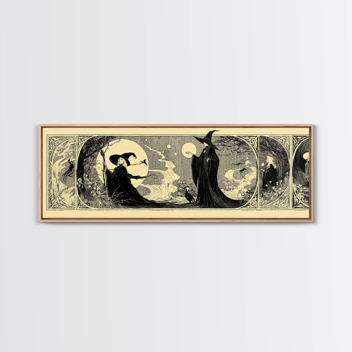 Celestial Witchcraft, Decadent Line Art, Extra Wide Wall Art, Macabre Wall Art, Framed Canvas Print, Halloween Wall Art