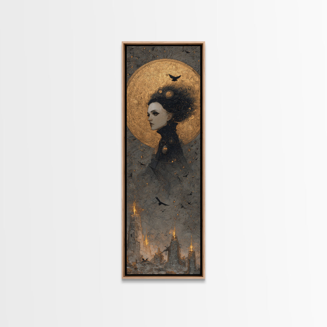 Celestial Witchcraft, Surreal Apocalyptic Art, Tall Narrow Wall Art, Dark Fantasy Wall Art, Framed Canvas Print, Halloween Wall Art