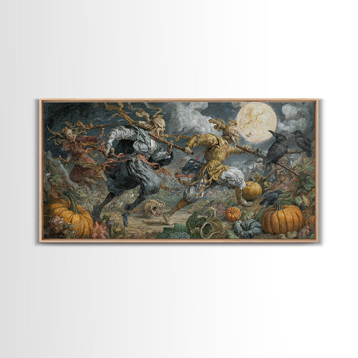 Occult Harvest Festival, Gothic Engraving Art, Wide Panoramic Art, Macabre Wall Art, Framed Canvas Print, Halloween Wall Art
