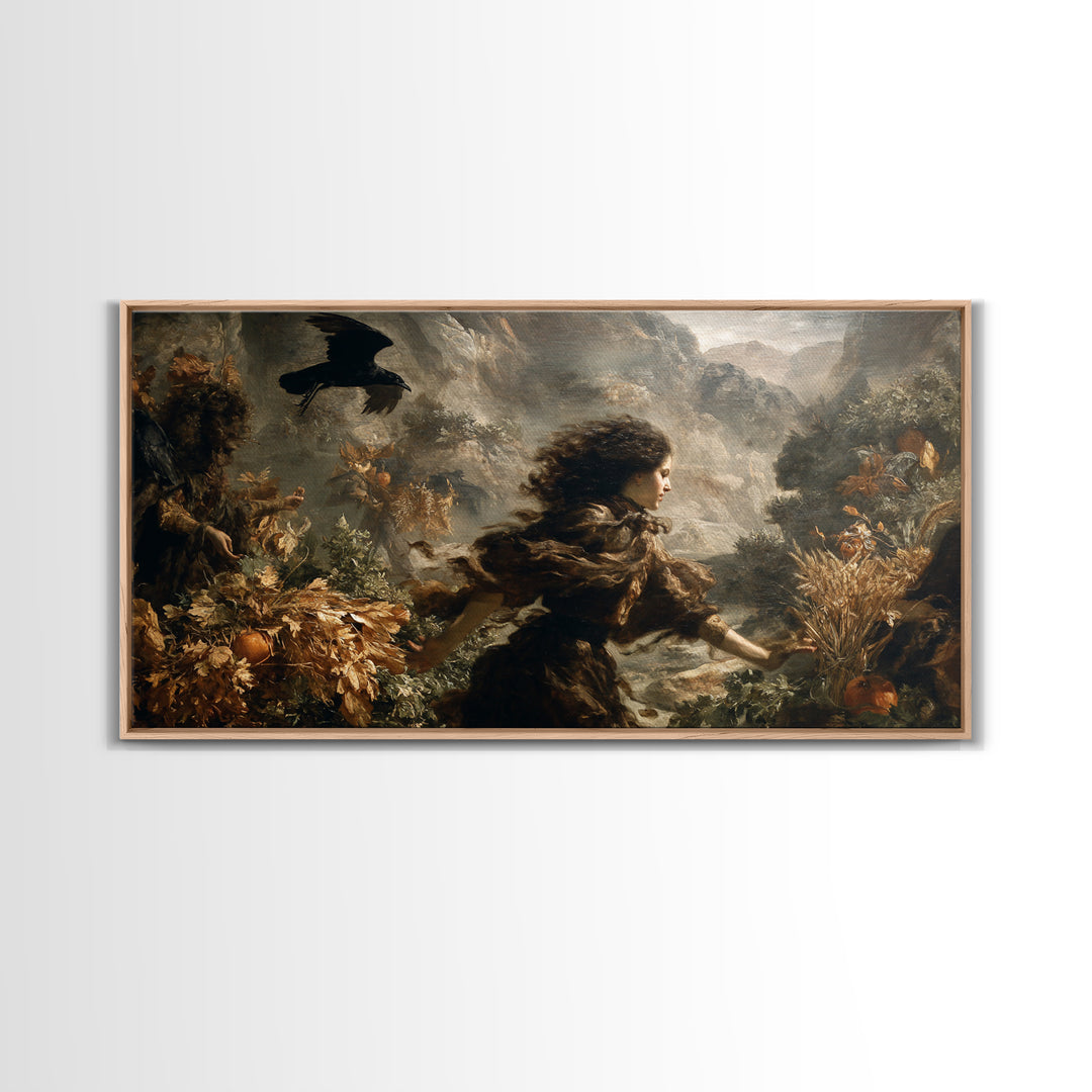 Occult Harvest Festival, Baroque Witchcraft Art, Wide Panoramic Art, Dark Fantasy Wall Art, Framed Canvas Print, Halloween Wall Art