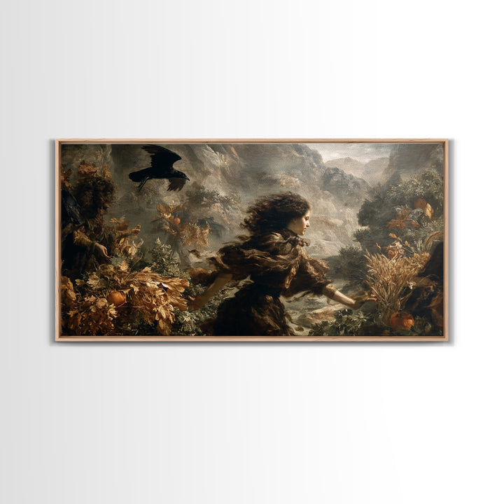 Occult Harvest Festival, Baroque Witchcraft Art, Wide Panoramic Art, Dark Fantasy Wall Art, Framed Canvas Print, Halloween Wall Art