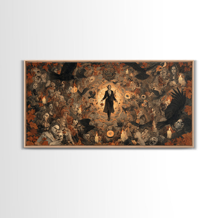 Occult Harvest Festival, Gothic Nightmare Art, Wide Panoramic Art, Dark Halloween Decor, Framed Canvas Print, Halloween Wall Art