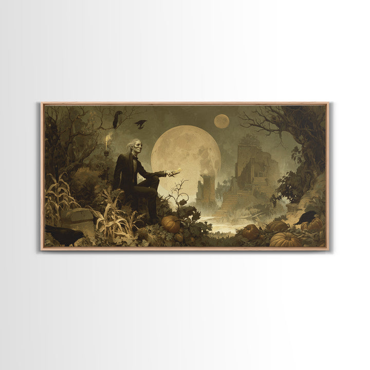 Occult Harvest Festival, Romantic Gothic Landscape, Wide Panoramic Art, Macabre Wall Art, Framed Canvas Print, Halloween Wall Art