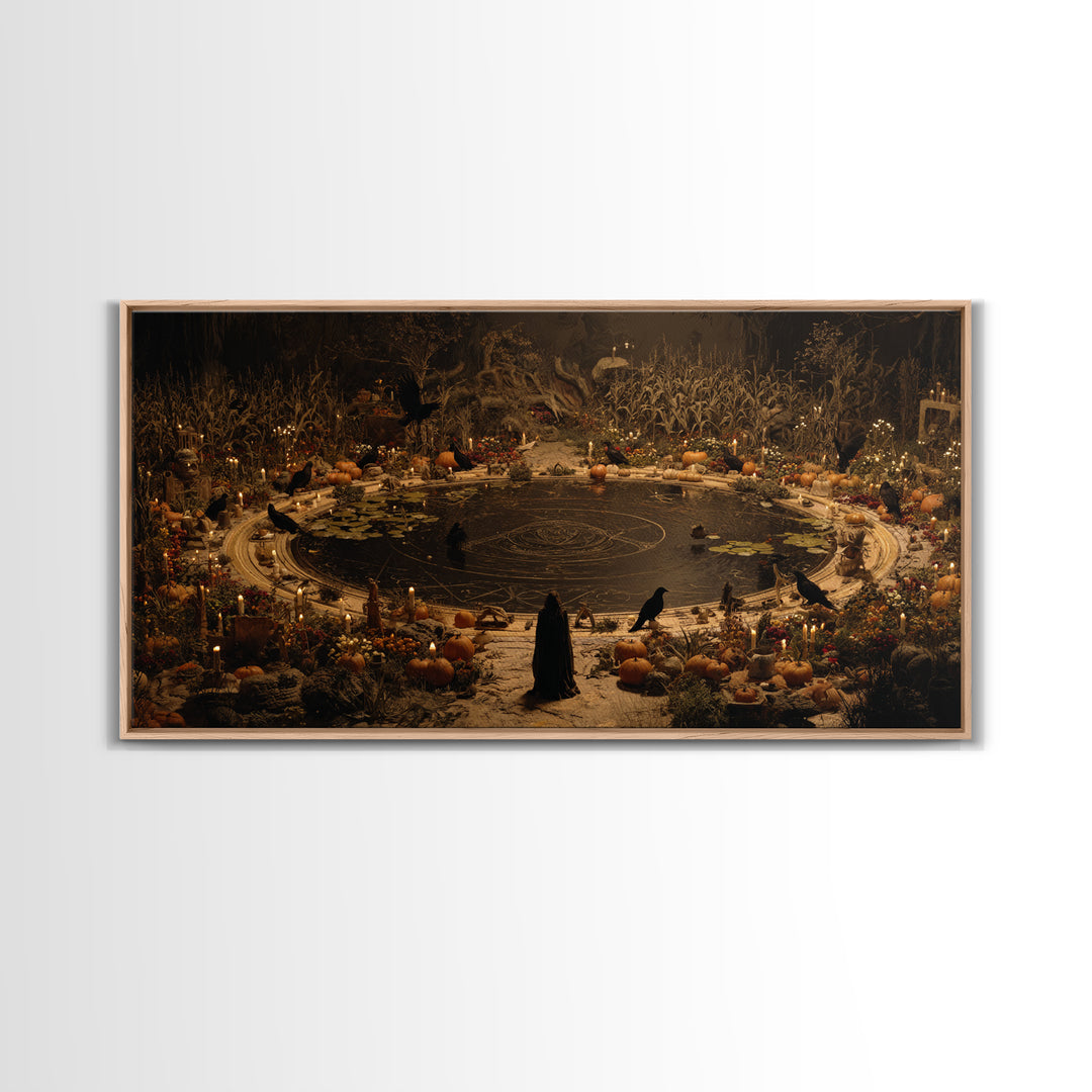 Occult Harvest Festival, Symbolist Gothic Landscape, Wide Panoramic Art, Dark Fantasy Wall Art, Framed Canvas Print, Halloween Wall Art