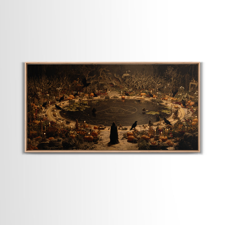 Occult Harvest Festival, Symbolist Gothic Landscape, Wide Panoramic Art, Dark Fantasy Wall Art, Framed Canvas Print, Halloween Wall Art