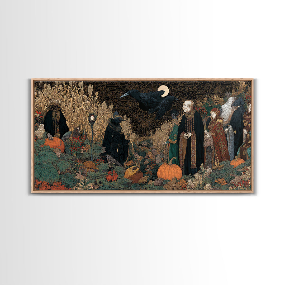 Occult Harvest Festival, Stained Glass Gothic Art, Wide Panoramic Art, Dark Fantasy Wall Art, Canvas Print, Halloween Wall Art
