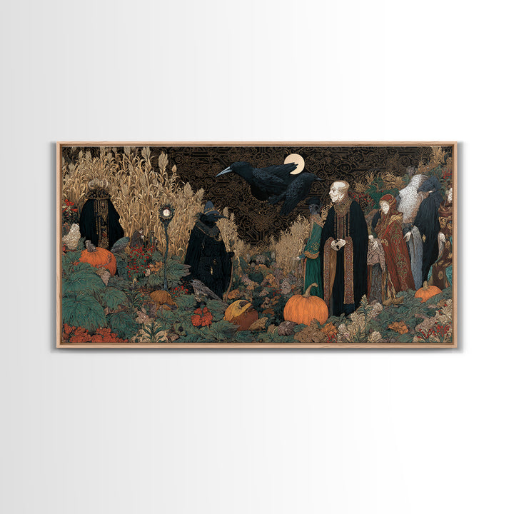 Occult Harvest Festival, Stained Glass Gothic Art, Wide Panoramic Art, Dark Fantasy Wall Art, Canvas Print, Halloween Wall Art