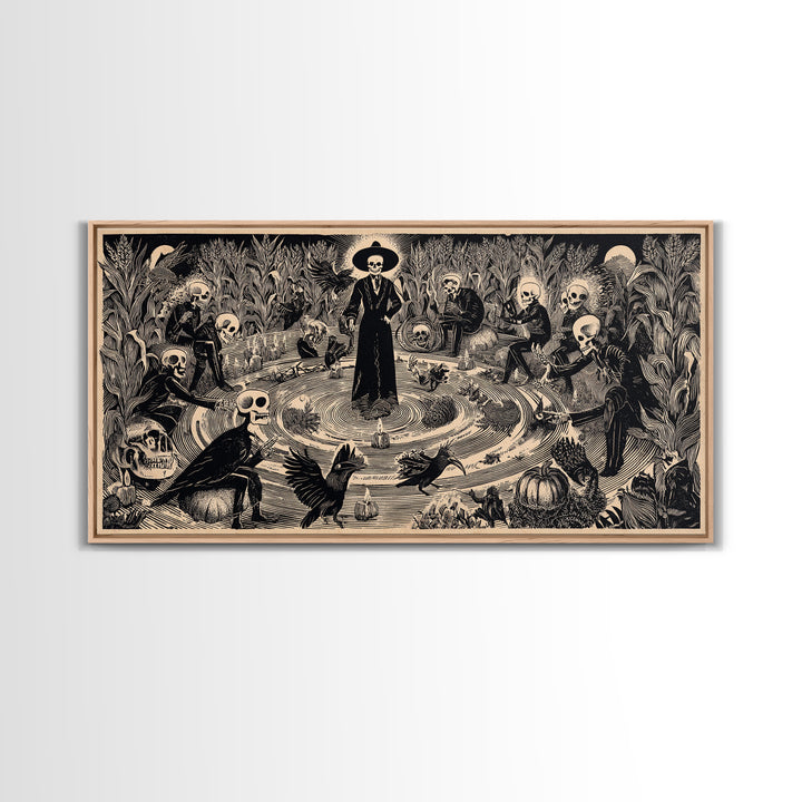 Occult Harvest Festival, Macabre Folk Print Art, Wide Panoramic Art, Macabre Wall Art, Framed Canvas Print, Halloween Wall Art