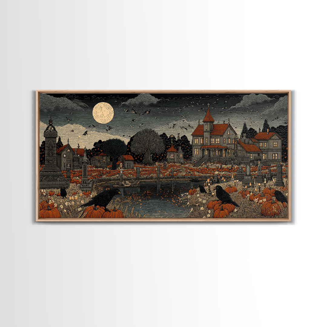 Occult Harvest Festival, Victorian Macabre Art, Wide Panoramic Art, Macabre Wall Art, Framed Canvas Print, Halloween Wall Art